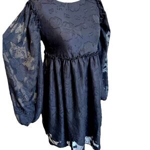 Black Babydoll Dress Lace Whimsigoth Floral Dark Fairy Grunge Witchy Romantic XS